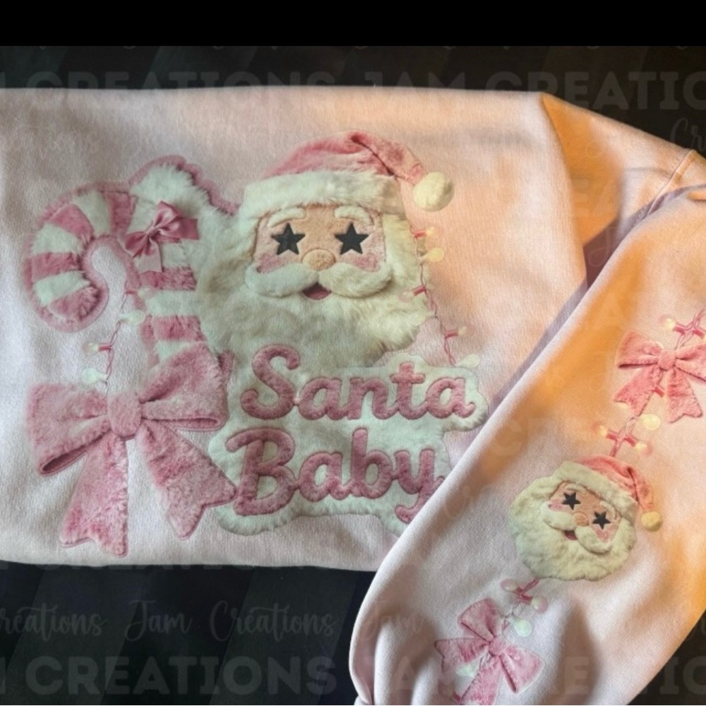 Large Gildan Pink Santa Baby Sweatshirt with Sleeve Design